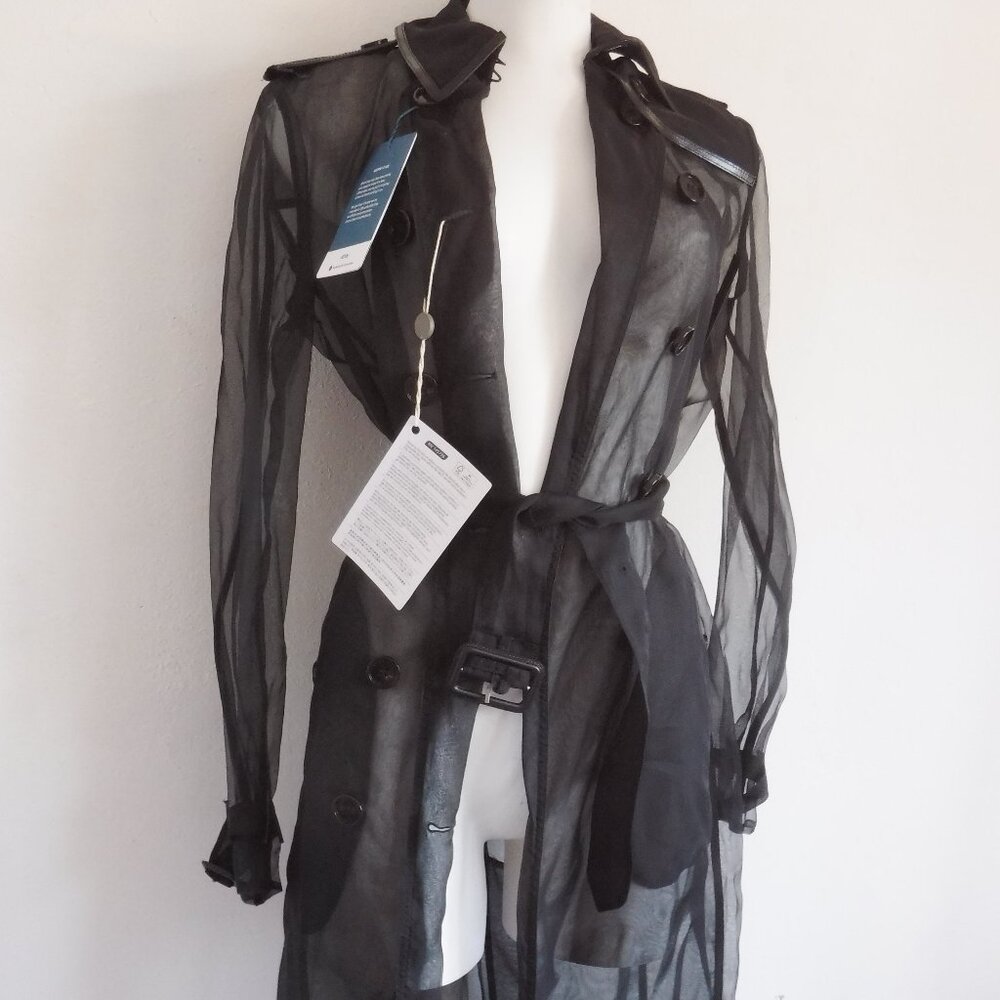NWT BURBERRY BLACK SILK SHEER TRENCH COAT - Picture 9 of 15